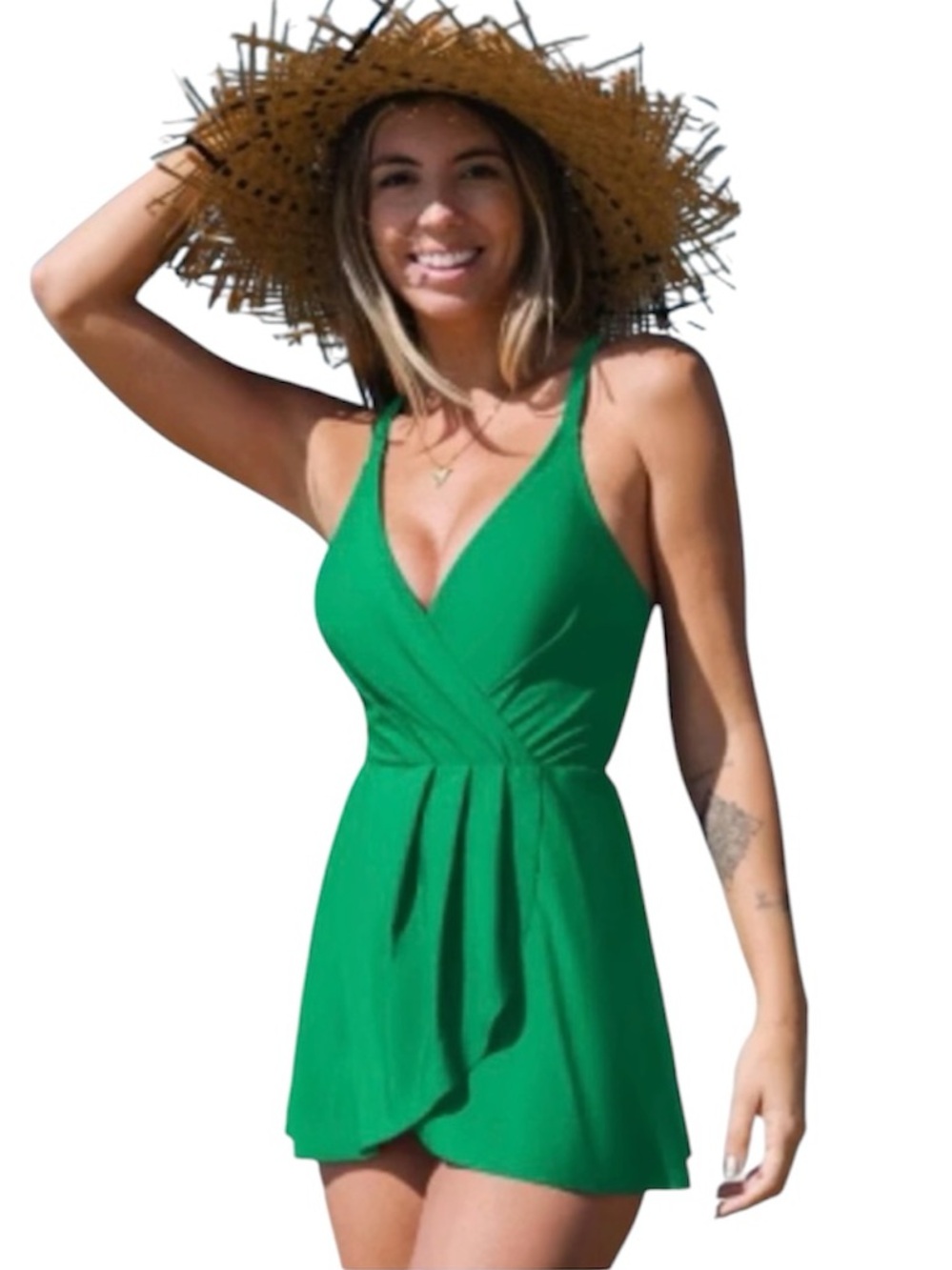 NWT - Cupshe Criss-Cross Ruched Swim Dress - Size XL, Emerald Green